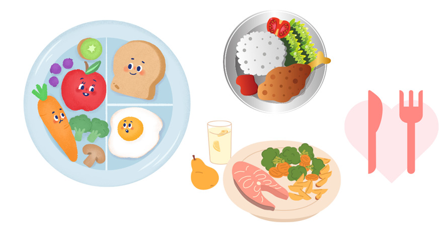 タンパク質がある食材を組み合わせた食事のイメージイラスト画像